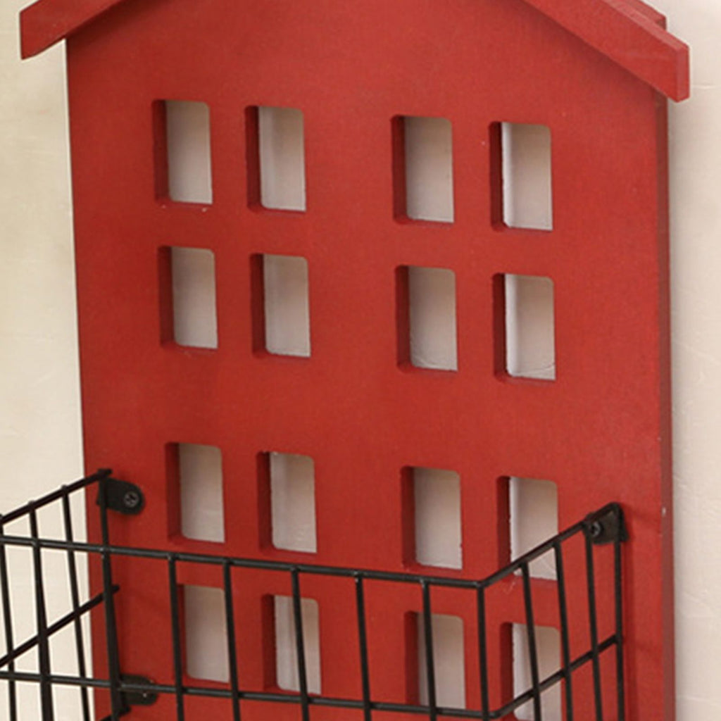 Wall Storage Shelves Hand Made Wood House Shape Wall Mounted Shelf for Bedroom Living Room Red