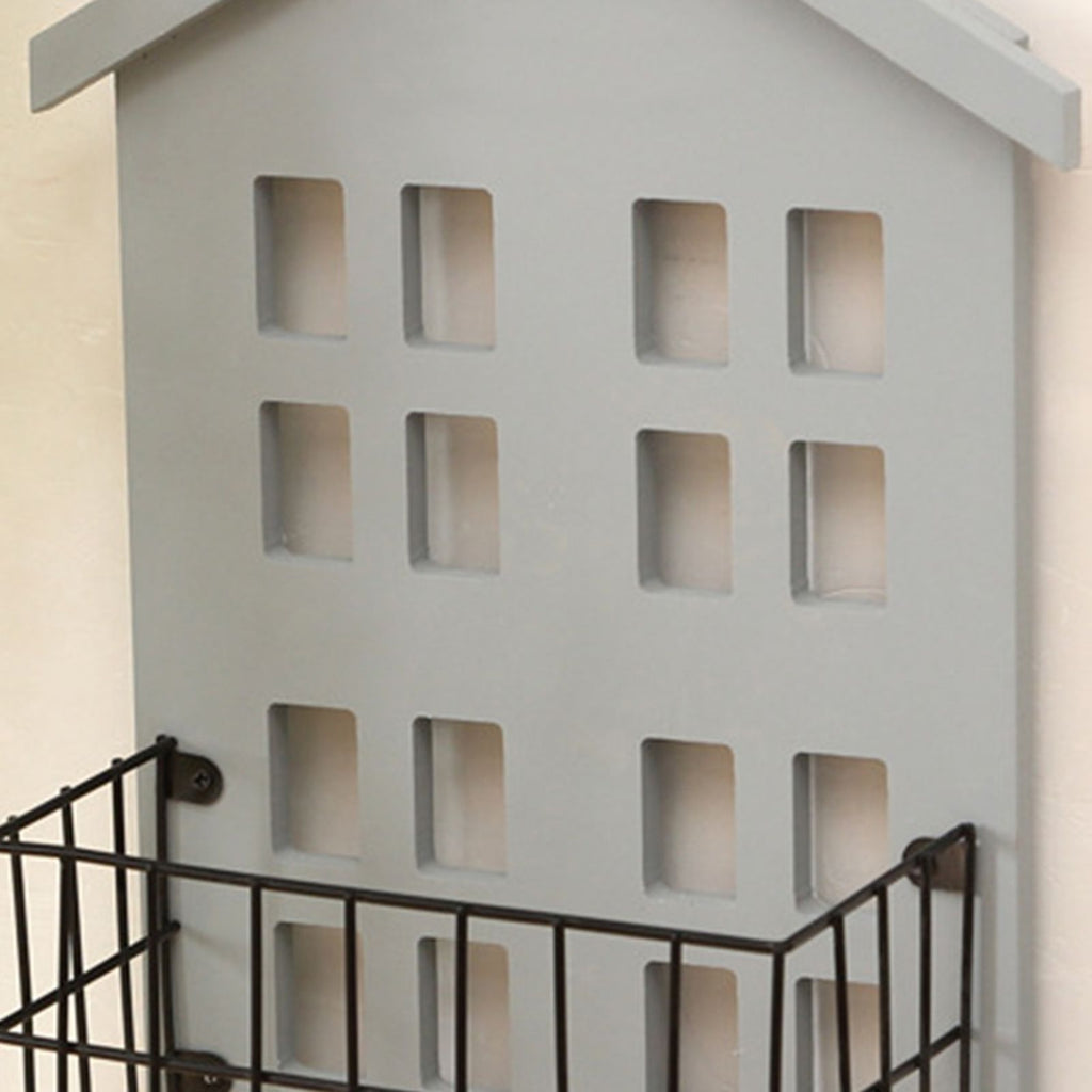 Wall Storage Shelves Hand Made Wood House Shape Wall Mounted Shelf for Bedroom Living Room Grey