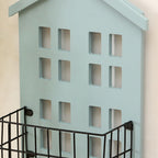 Wall Storage Shelves Hand Made Wood House Shape Wall Mounted Shelf for Bedroom Living Room Light Blue
