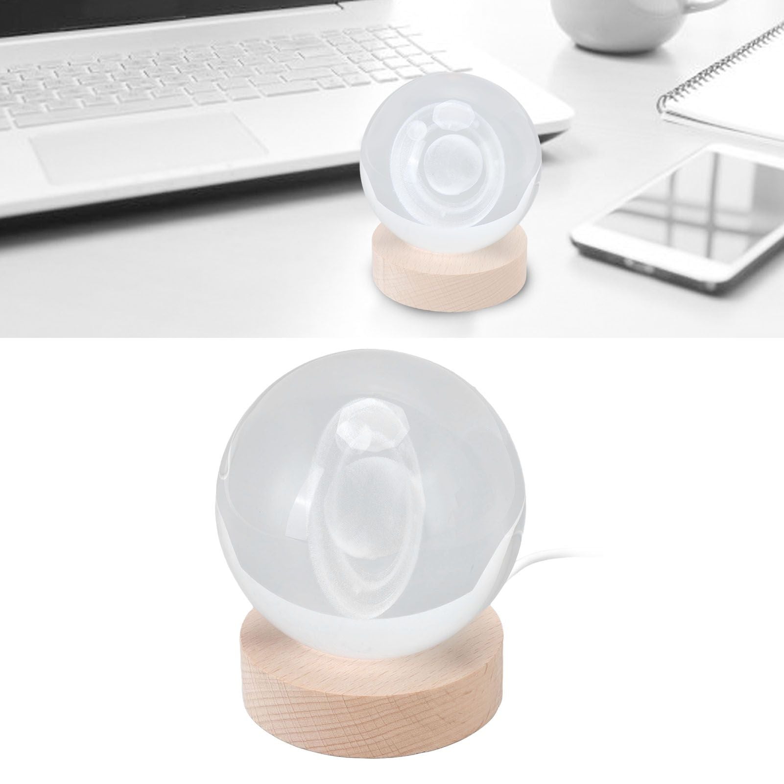 3D Saturn Night Lamp Crystal Ball Night Light LED Wooden Inter Carving Tabletop Ornaments for Friends Kids Gifts Saturn Warm Light