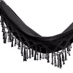 Double Hammock Wearable Portable Rustic Tassel Adult Hammock with 2 Tie Ropes Storage Bag for Camping Indoor Outdoor Black