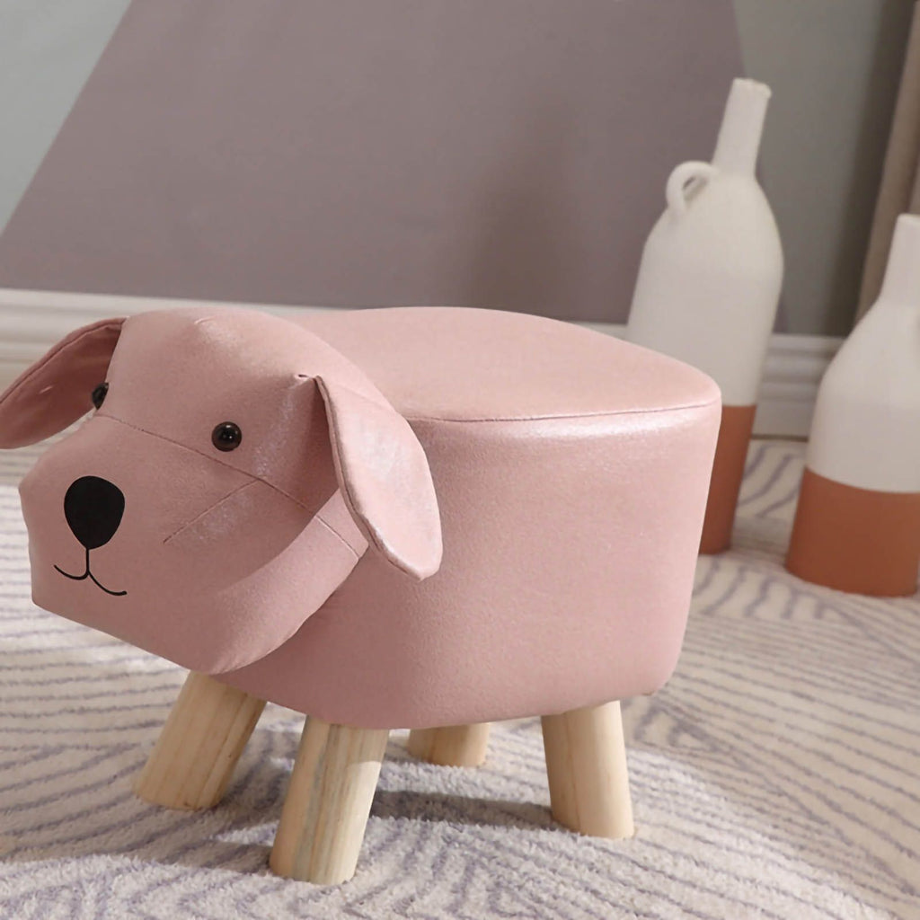 Children Wooden Low Stools Cute Cartoon Children Stool Small Dog Shape Stool for Home Kindergarten Pink