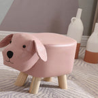 Children Wooden Low Stools Cute Cartoon Children Stool Small Dog Shape Stool for Home Kindergarten Pink