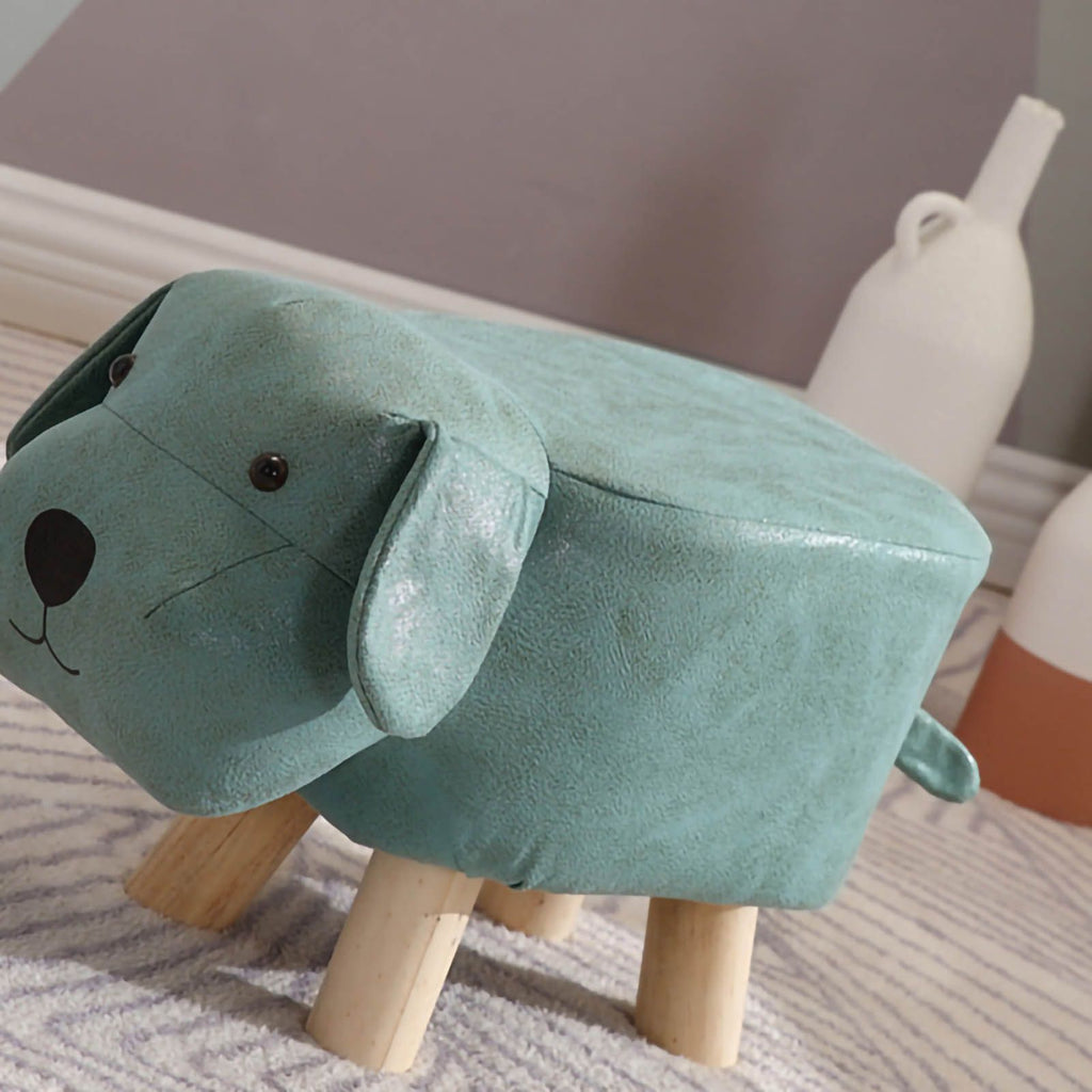 Children Wooden Low Stools Cute Cartoon Children Stool Small Dog Shape Stool for Home Kindergarten Light Green