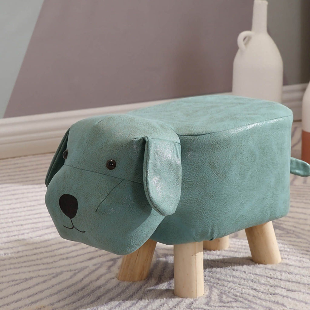 Children Wooden Low Stools Cute Cartoon Children Stool Small Dog Shape Stool for Home Kindergarten Light Green