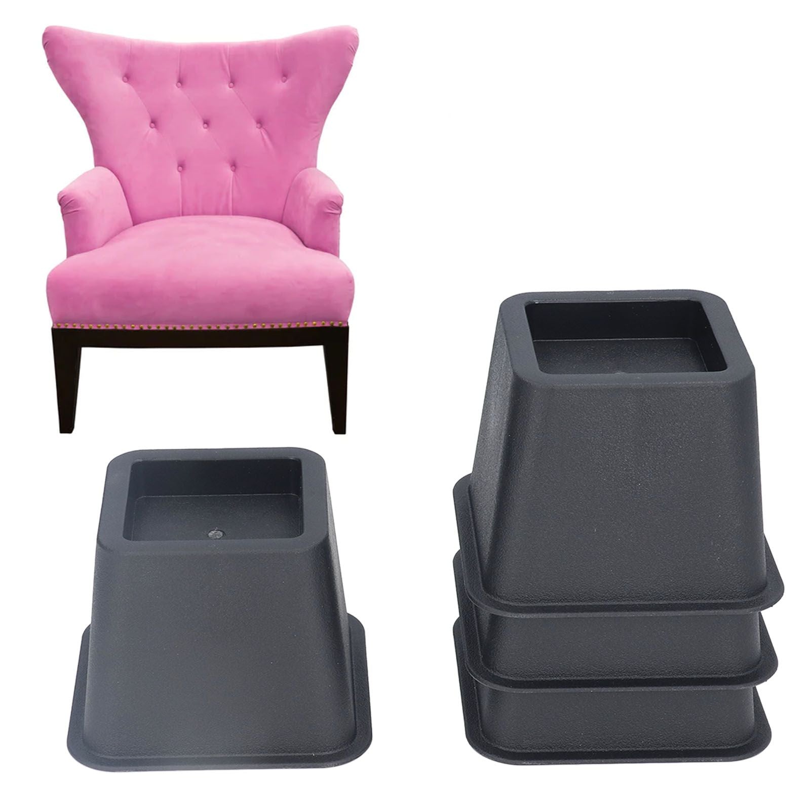 6Pcs 3 Inch Trapezoid Furniture Risers Sofa Leg Pads for Bed Table Cabinet Sofa Feet Black