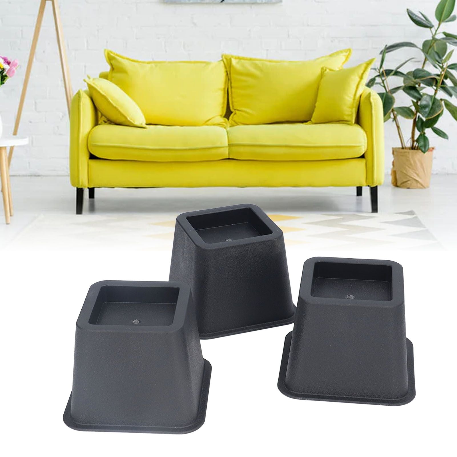 6Pcs 3 Inch Trapezoid Furniture Risers Sofa Leg Pads for Bed Table Cabinet Sofa Feet Black