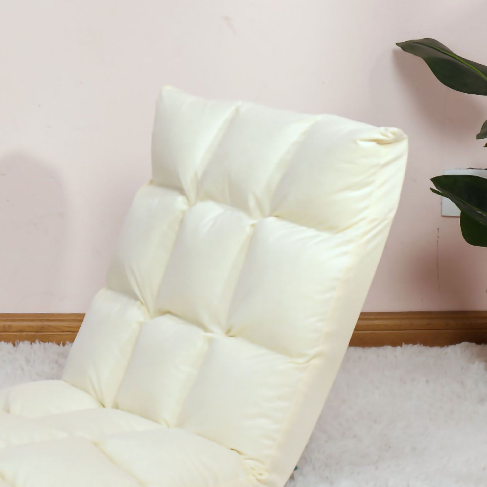 Floor Seat Sofa Chair Foldable Adjustable Floor Chair Sofa Bed Beanbag for Gaming Sleeping Relaxing Reading Milk White
