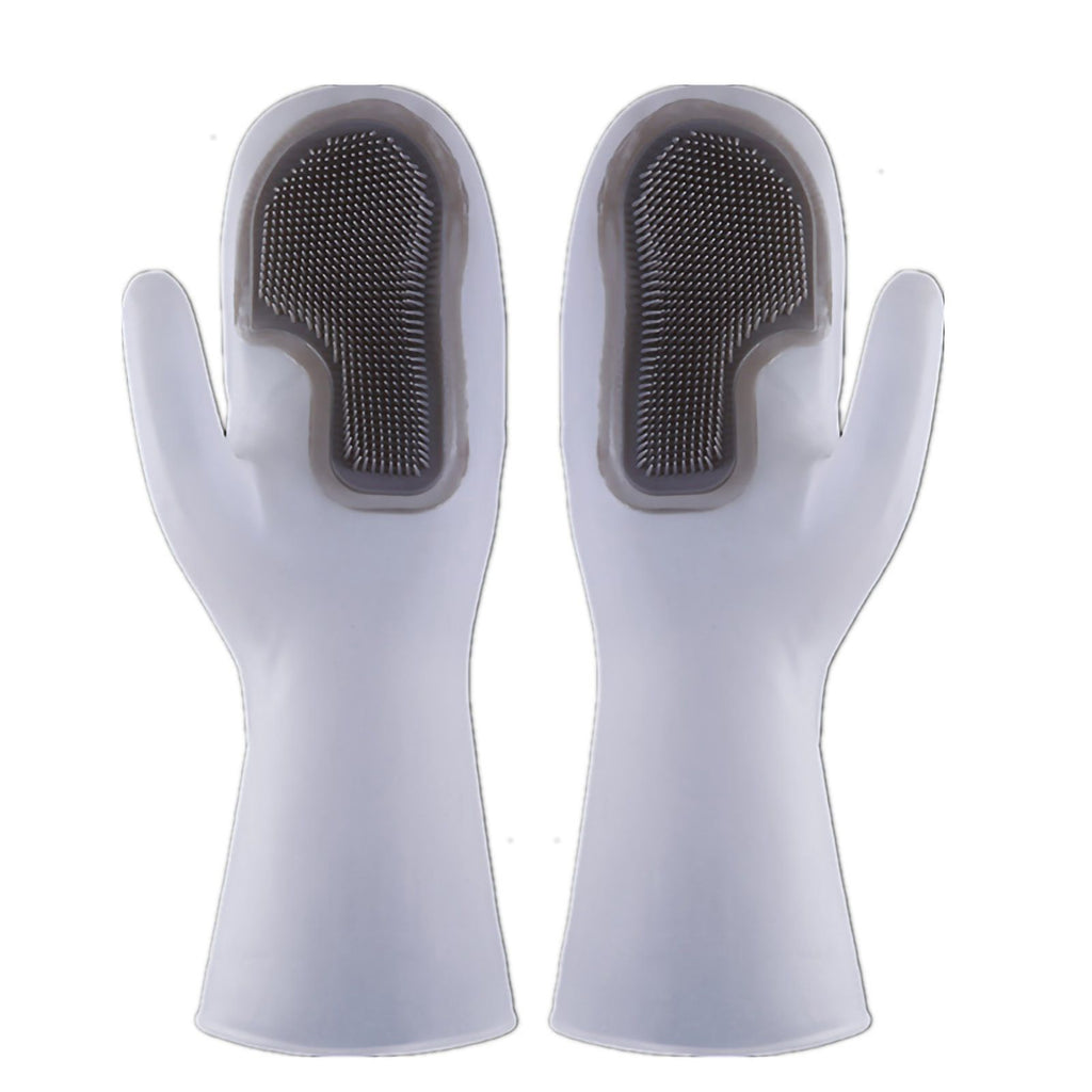 Dishwashing Scrubber Gloves Non Slip Waterproof Reusable Cleaning Scrubber Gloves Wear Resistant for Kitchen Gray