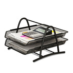 Office Desk Document Tray Mesh Bracket Paper Letter Shelf Holder Black Metal for Home Study School 2 Layers