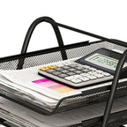 Office Desk Document Tray Mesh Bracket Paper Letter Shelf Holder Black Metal for Home Study School 2 Layers