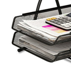 Office Desk Document Tray Mesh Bracket Paper Letter Shelf Holder Black Metal for Home Study School 2 Layers