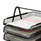 Office Desk Document Tray Mesh Bracket Paper Letter Shelf Holder Black Metal for Home Study School 3 Layers