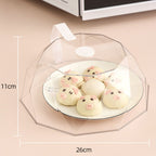 Geometric Microwave Splatter Cover Food Plate Lid with Steam Vents Handle Dustproof for Tray Pan Bowl White