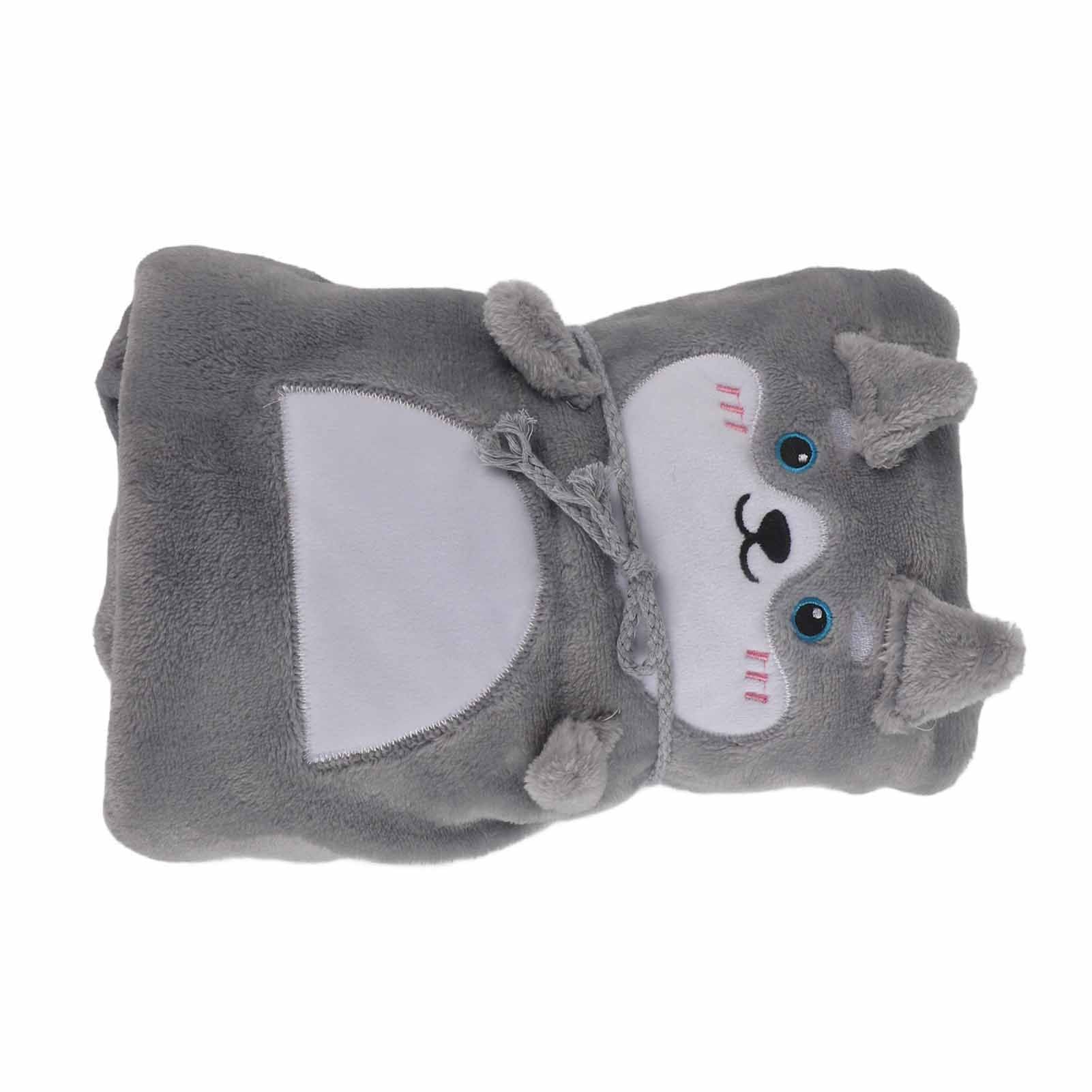 Flannel Blanket Cute Animal Shape Soft Skin Friendly Portable Nap Blanket for Sofa Bed Office Dormitory Husky 80x100cm / 31.5x39.4in
