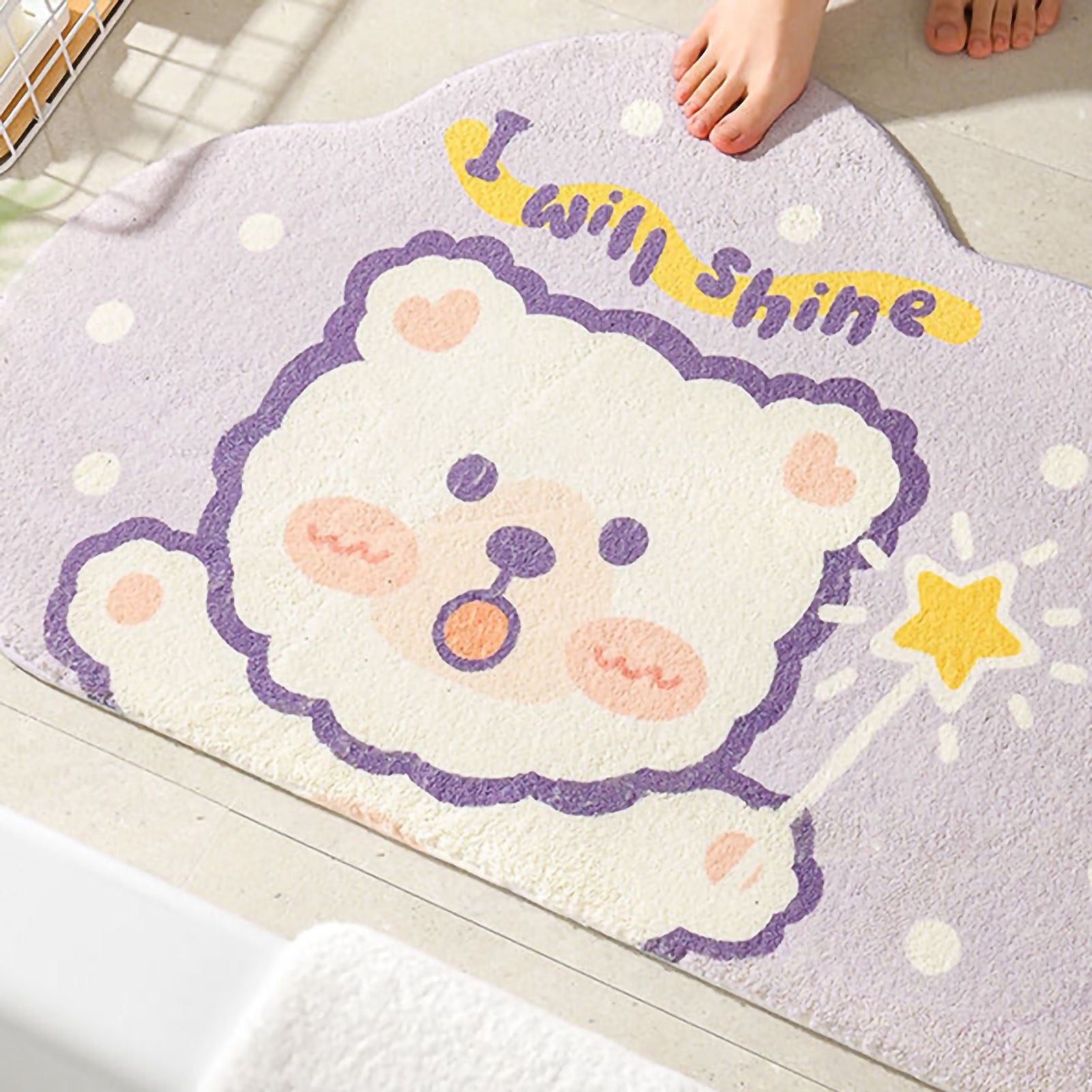 Cute Bathroom Mat Minimalist Water Absorption Skid Resistant Bath Quick Dry Floor Mat for Home Light Up Bear 50X80cm / 19.7x31.5in
