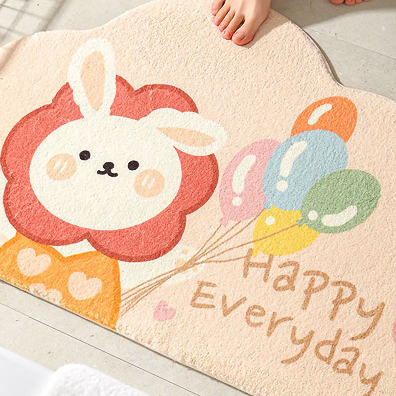 Cute Bathroom Mat Minimalist Water Absorption Skid Resistant Bath Quick Dry Floor Mat for Home Balloon Rabbit 40X60cm / 15.7x23.6in