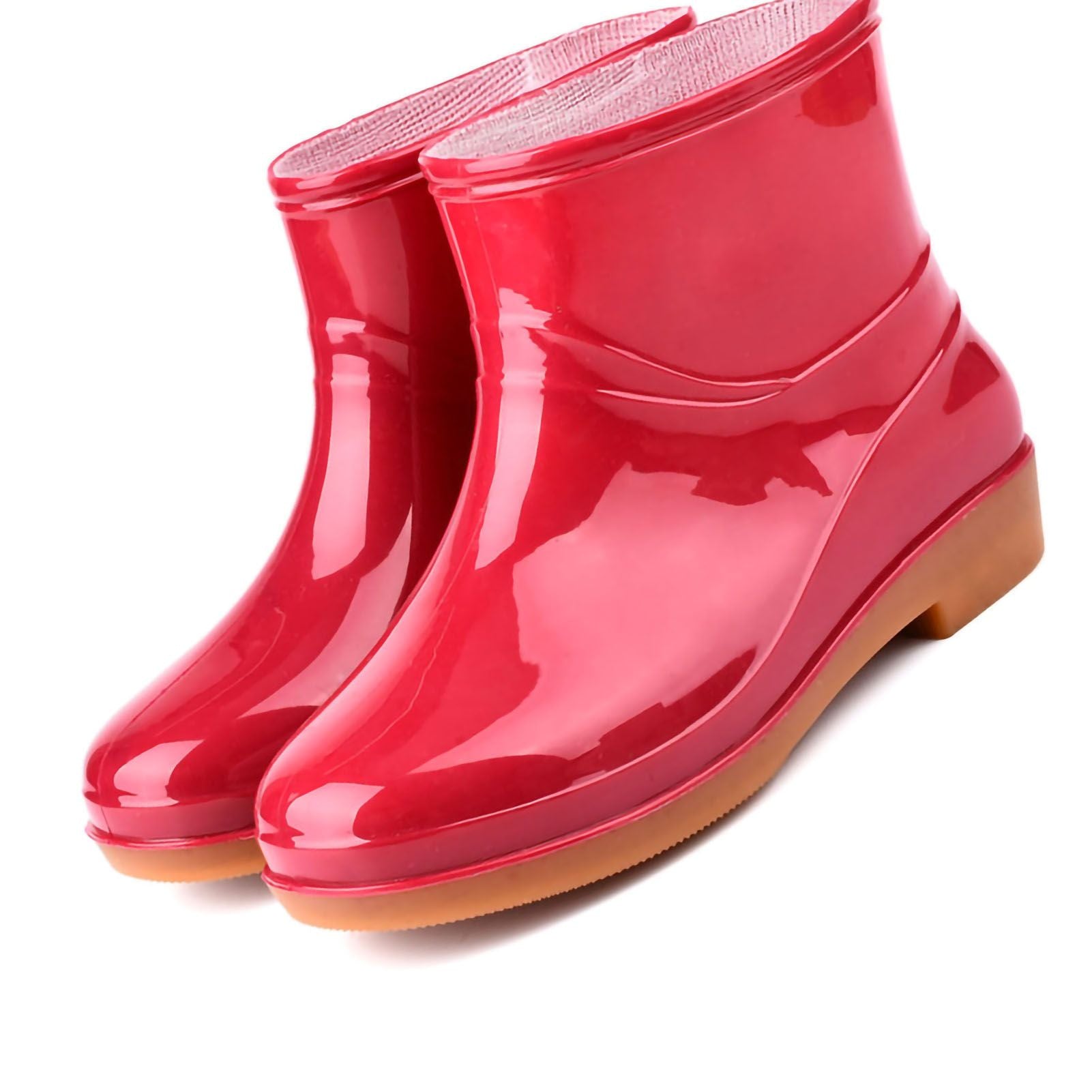 Womens Rain Boots Fashion Antiskid Short Rain Boot Round Head Radian PVC Plastic Rain Boots Red 37