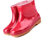 Womens Rain Boots Fashion Antiskid Short Rain Boot Round Head Radian PVC Plastic Rain Boots Red 38