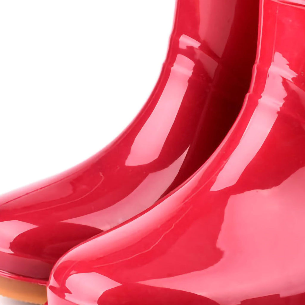 Womens Rain Boots Fashion Antiskid Short Rain Boot Round Head Radian PVC Plastic Rain Boots Red 38