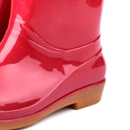 Womens Rain Boots Fashion Antiskid Short Rain Boot Round Head Radian PVC Plastic Rain Boots Red 39