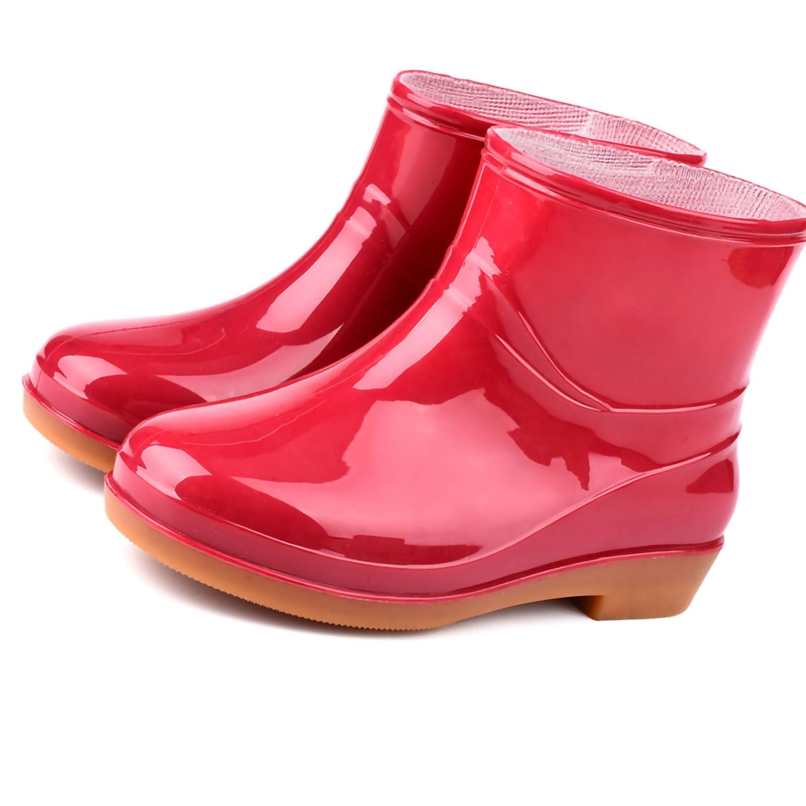 Womens Rain Boots Fashion Antiskid Short Rain Boot Round Head Radian PVC Plastic Rain Boots Red 40