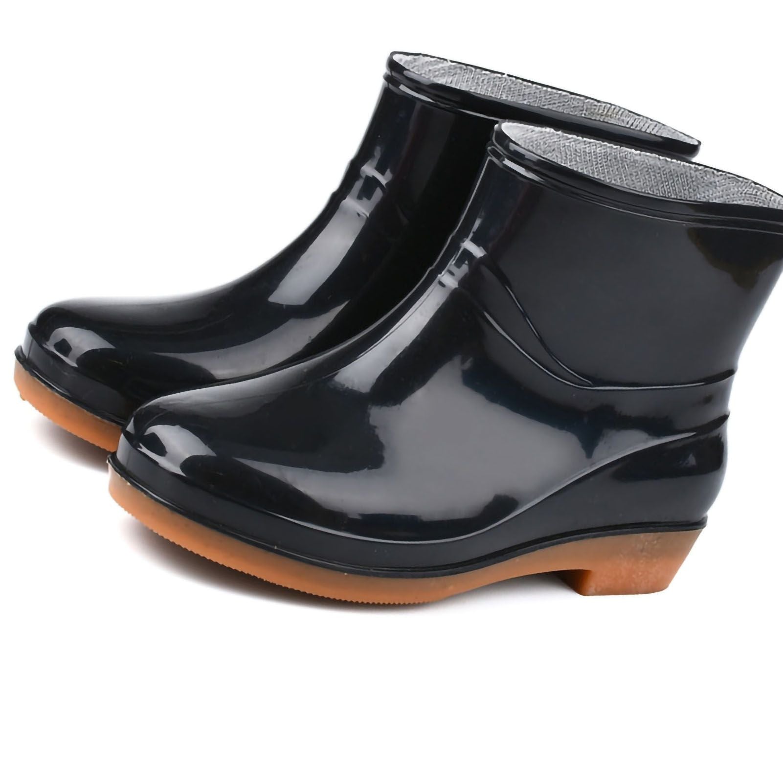 Womens Rain Boots Fashion Antiskid Short Rain Boot Round Head Radian PVC Plastic Rain Boots Black 36