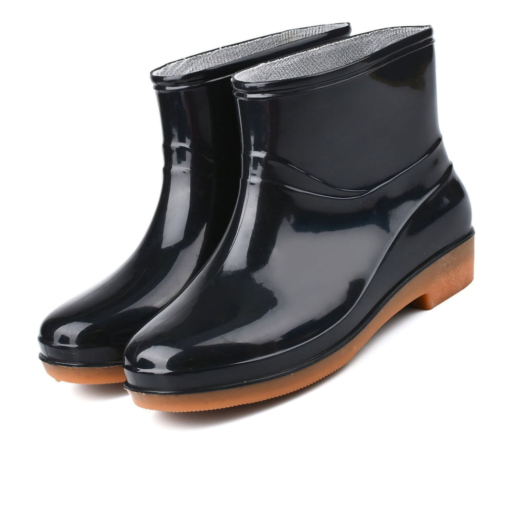 Womens Rain Boots Fashion Antiskid Short Rain Boot Round Head Radian PVC Plastic Rain Boots Black 38