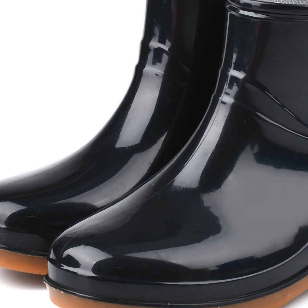 Womens Rain Boots Fashion Antiskid Short Rain Boot Round Head Radian PVC Plastic Rain Boots Black 39