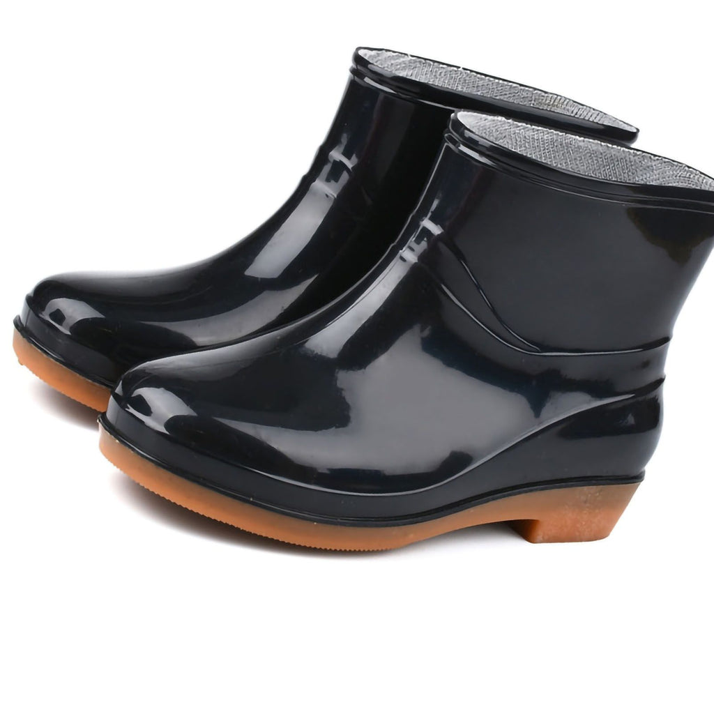 Womens Rain Boots Fashion Antiskid Short Rain Boot Round Head Radian PVC Plastic Rain Boots Black 40