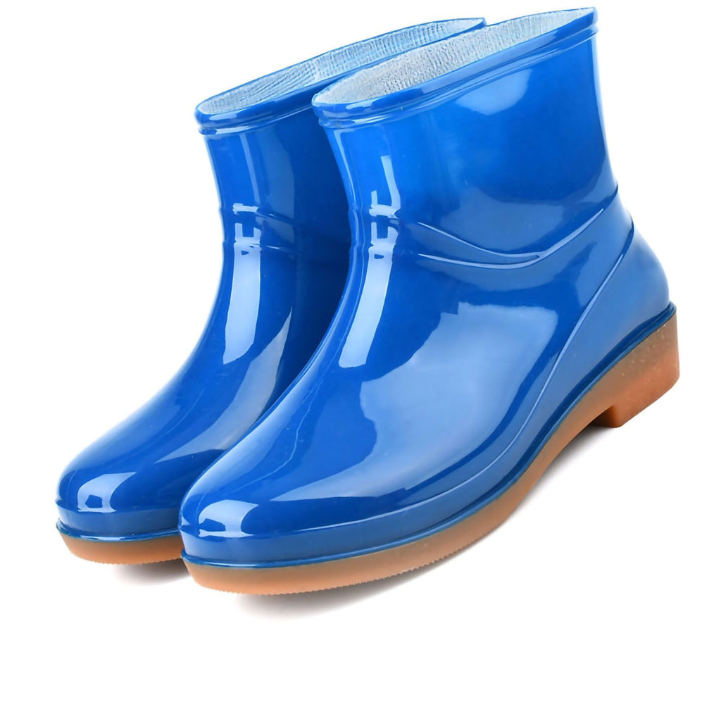 Womens Rain Boots Fashion Antiskid Short Rain Boot Round Head Radian PVC Plastic Rain Boots Blue 40