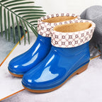 Womens Rain Boots Fashion Antiskid Short Rain Boot Round Head Radian PVC Plastic Rain Boots Blue Padded 36