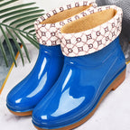 Womens Rain Boots Fashion Antiskid Short Rain Boot Round Head Radian PVC Plastic Rain Boots Blue Padded 36