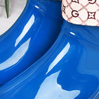 Womens Rain Boots Fashion Antiskid Short Rain Boot Round Head Radian PVC Plastic Rain Boots Blue Padded 38