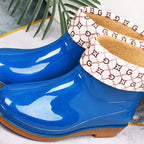 Womens Rain Boots Fashion Antiskid Short Rain Boot Round Head Radian PVC Plastic Rain Boots Blue Padded 39