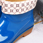 Womens Rain Boots Fashion Antiskid Short Rain Boot Round Head Radian PVC Plastic Rain Boots Blue Padded 39