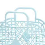 Hollow Storage Basket Plastic Reusable Portable Foldable Bag for Beach Home Bedside Shopping Toys Clothes Blue 250x110x220mm/9.84x4.33x8.66in