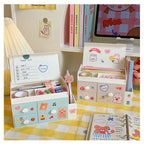Desktop Storage Box Drawer Design Large Capacity Decorative Simple Dust Cover Skincare Storage Box Pink with Stickers