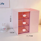 Desktop Storage Box Drawer Design Large Capacity Decorative Simple Dust Cover Skincare Storage Box Pink with Stickers