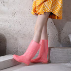 Tall Rain Boots Non Slip Waterproof Rain Shoes PVC Transparent Rain Footwear with Plush Cotton Coverfor Women Adults Pink 36