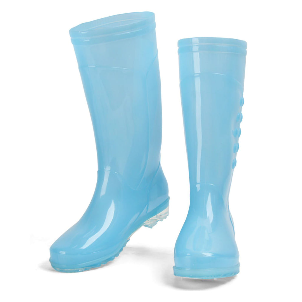Tall Rain Boots Non Slip Waterproof Rain Shoes PVC Transparent Rain Footwear with Plush Cotton Coverfor Women Adults Blue 36