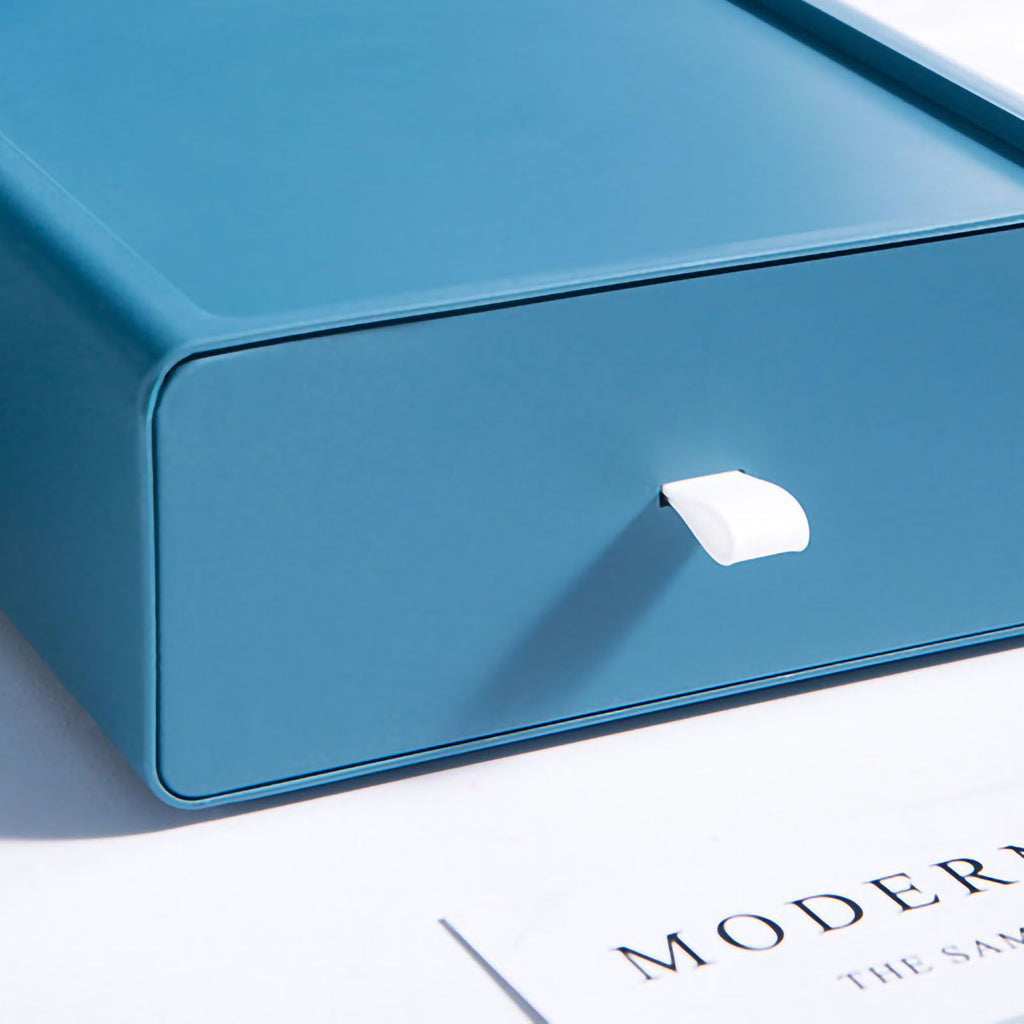 Desktop Storage Box Drawer Design Strong Load Bearing Stackable Desktop Organizer Storage Box for Stationery Blue