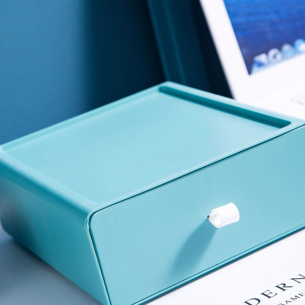 Desktop Storage Box Drawer Design Strong Load Bearing Stackable Desktop Organizer Storage Box for Stationery Green