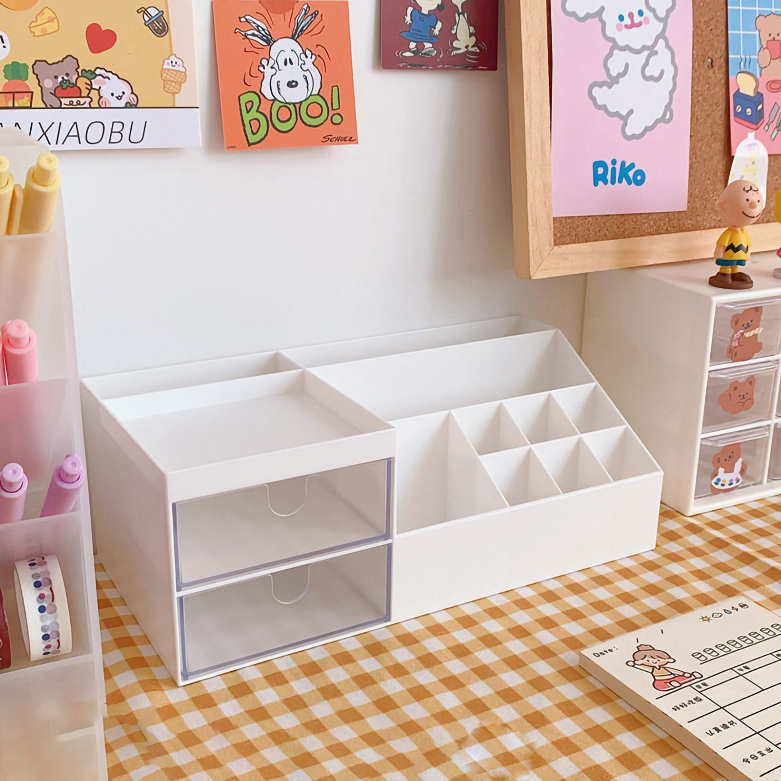 Desktop Storage Box Multi Grid Design Cute Beautiful Desktop Organizer Storage Box for Stationery Pens White