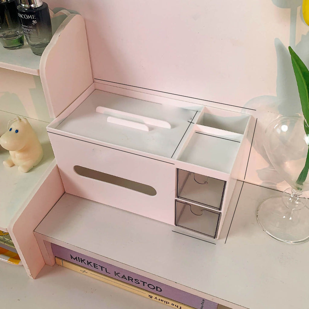 Cosmetics Storage Box Tabletop Tissue Box Lovely Decorative Paper Basket Desktop Makeup Organizer for Bedroom Dormitory White