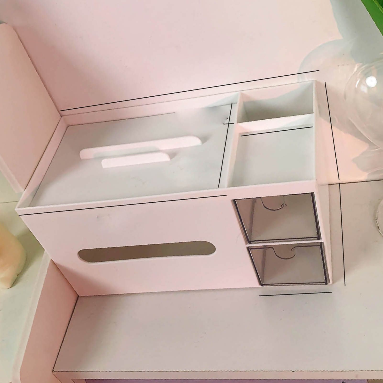 Cosmetics Storage Box Tabletop Tissue Box Lovely Decorative Paper Basket Desktop Makeup Organizer for Bedroom Dormitory White