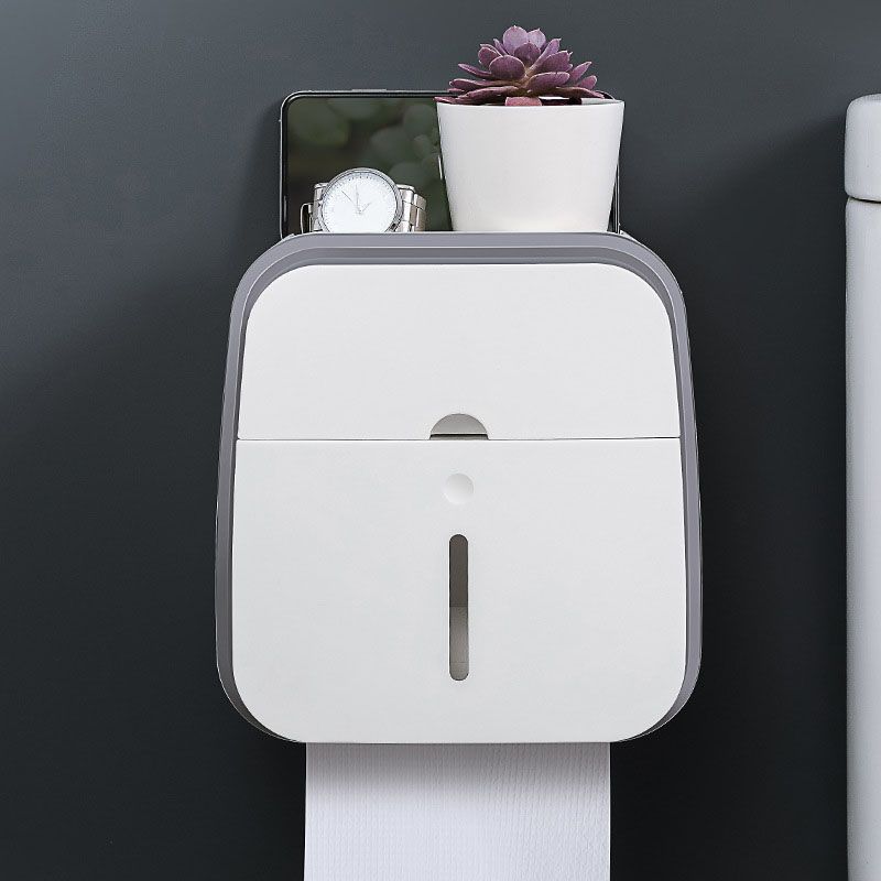 Wall Mounted Tissue Box Holder Strong Bearing Tissue Dispenser with Transparent Viewing Window for Home Bathroom Grey