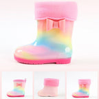 1 Pair Kids Rain Boots Four Seasons Universal Children's Rainbow Bow Non Slip Waterproof Breathable Rain Boots Pink 150mm (Inner Length 145mm)