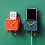 Wall Mounted Storage Box PP Clock Shaped Multifunctional Container with Hooks for Dormitory Bedside Orange