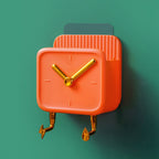 Wall Mounted Storage Box PP Clock Shaped Multifunctional Container with Hooks for Dormitory Bedside Orange